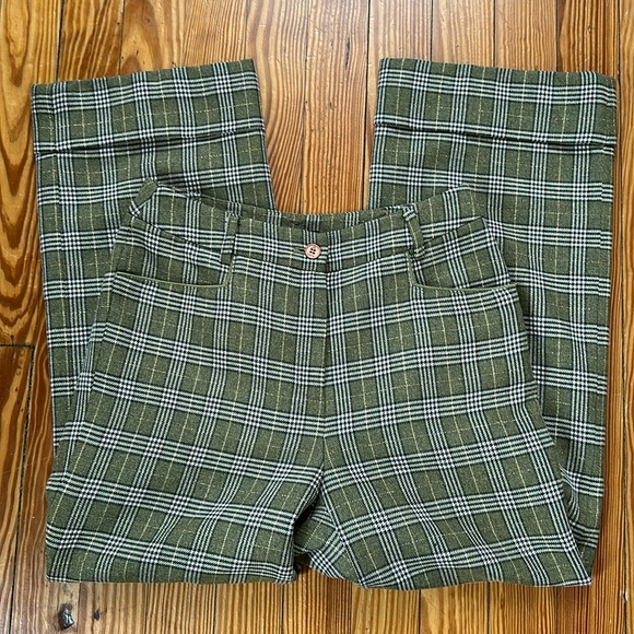 MicMac Paris green and gold plaid pants, cropped and cuffed, 27 inch waist. - Picture 1 of 6